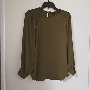 Ann Taylor Olive Green Long Sleeve Blouse